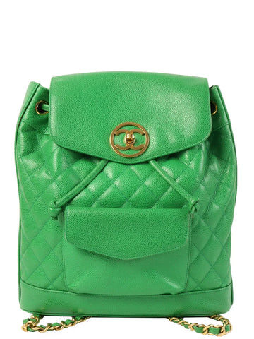 Top Quality Chanel Around 1992 Made Caviar Skin Circle Cc Mark Plate Backpack Green