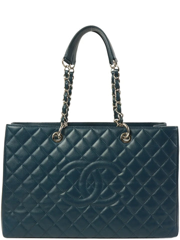 Top Quality Chanel Around 2013 Made Caviar Skin Cc Mark Stitch Chain Tote Bag Indigo Blue
