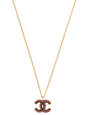 Top Quality Chanel 2002 Made Rhinestone Cc Mark Plate Necklace Gold/Purple/Black