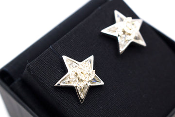 Top Quality Chanel Star With CC Crystal Logo  N0032 / Silver Metal 2CMX2CM Earrings