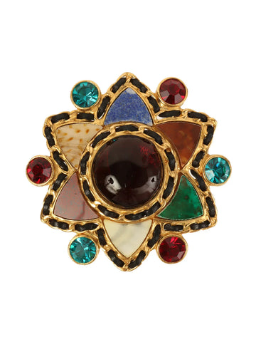 Top Quality Chanel 1995 Made Gripoix Edge Chain Desing Brooch Gold/Black/Red/Blue