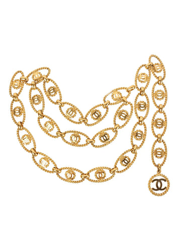 Top Quality Chanel 1990 Made Oval Round Cc Mark Chain Belt Gold