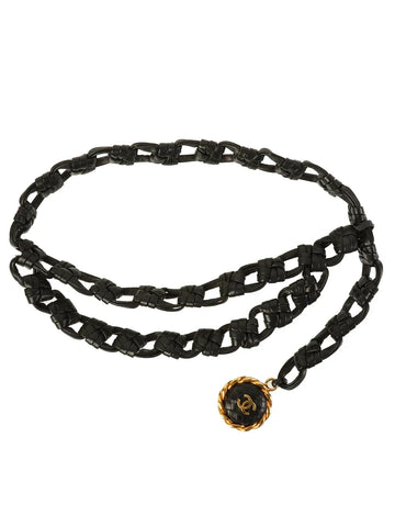 Top Quality Chanel 1994 Made Edge Chain Cc Mark Charm Leather Belt Black/Gold