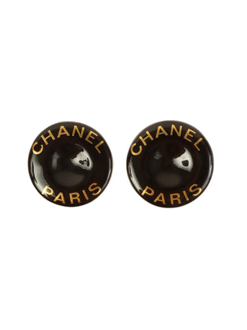 Top Quality Chanel 1997 Made Round Logo Earrings Black/Gold