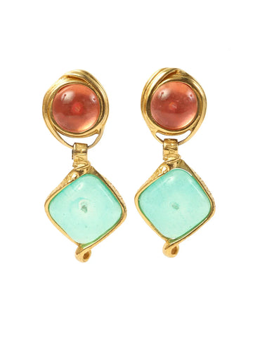 Top Quality Chanel 1996 Made Gripoix Swing Earrings Gold/Pink/Green