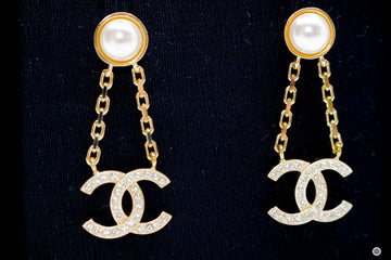 Top Quality Chanel Pearl With CC Logo Gold Metal Earrings