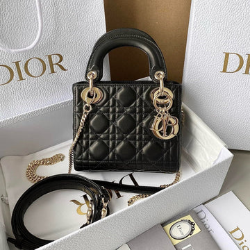MINI MY LADY 17 BLACK CALFSKIN GOLD HARDWARE Luxe Carry Bags
