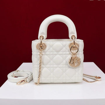 MINI LADY 17 BAG IN WHITE LAMBSKIN GOLD HARDWAWE Luxe Carry