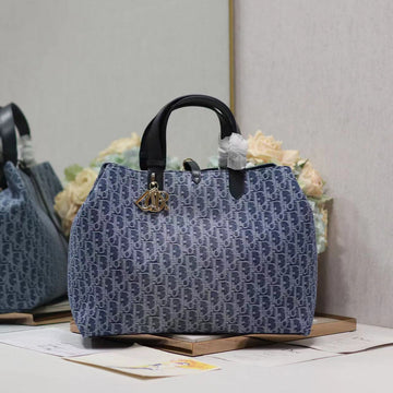 LARGE TOUJOURS 37 BLUE DENIM OBLIQUE JACQUARD Luxe Carry Bags