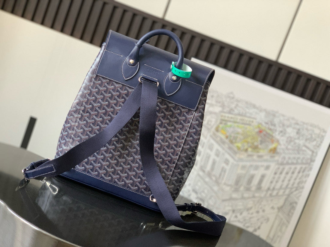 ALPIN MM BACKPACK 39 NAVY BLUE CANVAS CLAMECY CALFSKIN Luxe Carry