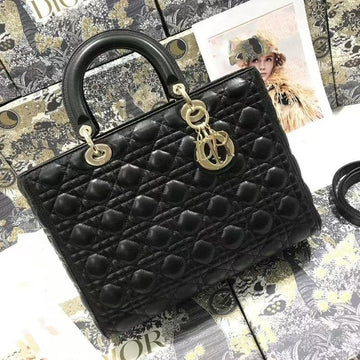 LARGE 32 LADY BAG IN BLACK LAMBSKIN WITH GOLD HARDWARE Luxe Carry Bags