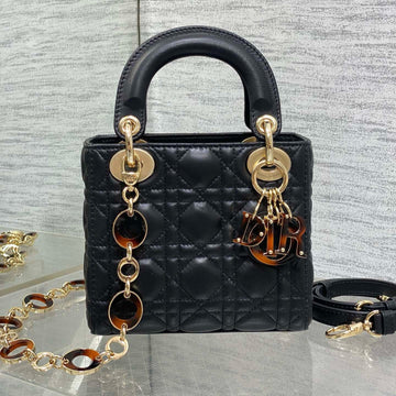 SMALL 20 LADY BAG IN BLACK MACROCANNAGE LAMBSKIN WITH GOLD HARDWARE Luxe Carry
