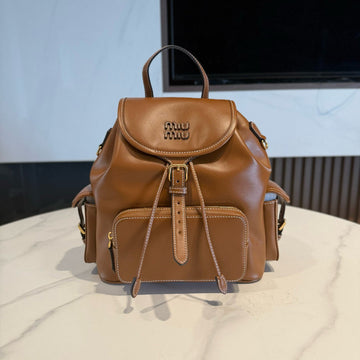MM CLASSIC BACKPACK 30 IN CARAMEL BROWN CALFSKIN LEATHER Luxe Carry Bags