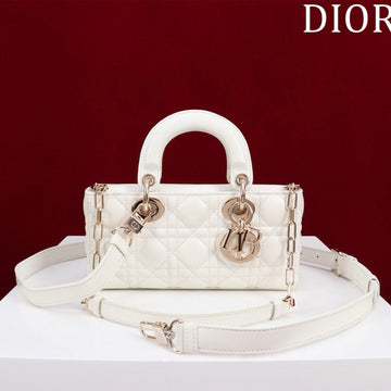 SMALL LADY D-JOY 22 WHITE LAMBSKIN GOLD HARDWARE Luxe Carry Bags