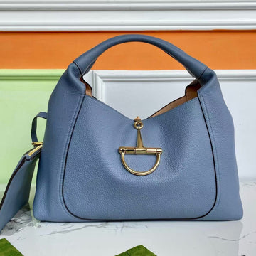 GG HORSEBIT HOBO BAG 46 IN LIGHT BLUE CALFSKIN GOLD HARDWARE Luxe Carry