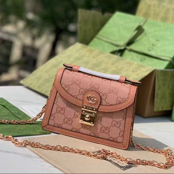 GUCCI OPHIDIA SHOULDER BAG 17 IN PINK CANVAS WITH LEATHER TRIM by Luxe Carry