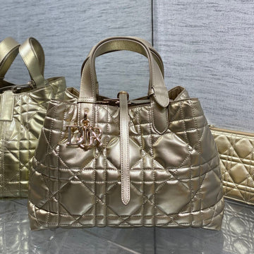 DIOR TOUJOURS TOTE BAG 28 IN GOLD METALLIC CALFSKIN By Luxe Carry