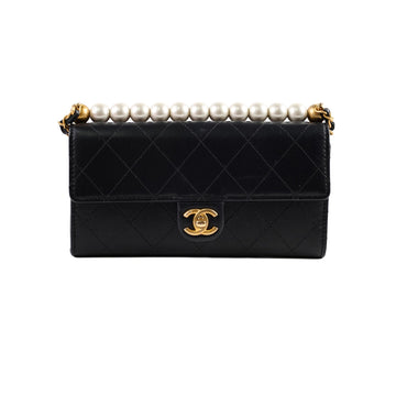 Top Quality Chanel Pearl Wallet On Chain Black