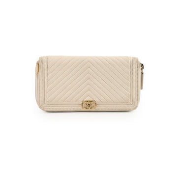 Top Quality Chanel Chevron Boy Cream Long Wallet