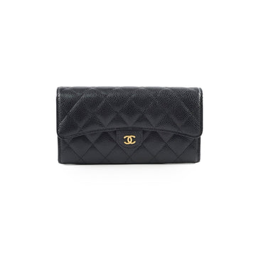 Top Quality Chanel Long Wallet Caviar Black