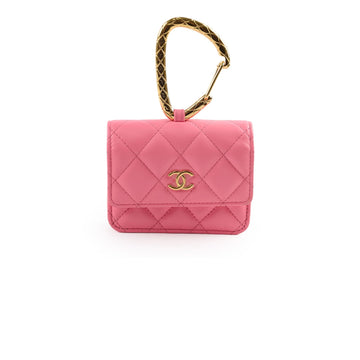Top Quality Chanel Qulited Mini Hook Card Coin Case Pink 31 Series