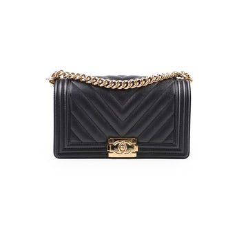 Top Quality Chanel Boy Old Medium Chevron Caviar Black