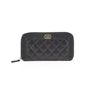 Top Quality Chanel Boy Caviar Long Wallet Black
