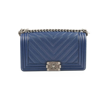 Top Quality Chanel Boy Old Medium Chevron Navy Caviar (24 Series)