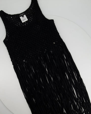Top Quality Chanel Black Wool Knitted Fringe Vest Top FR 38 (UK 10)