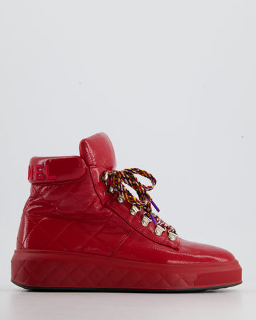 Top Quality Chanel Red Patent Leather High Top Sneakers Shoes Size EU 38.5