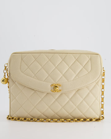 Top Quality Chanel   Beige Camera Flap Bag in Caviar Leather with Gold Hardware