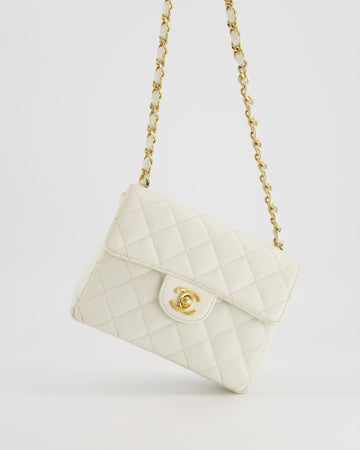 *RARE* Top Quality Chanel   White Caviar Mini Square Flap Bag with 24K Gold Hardware