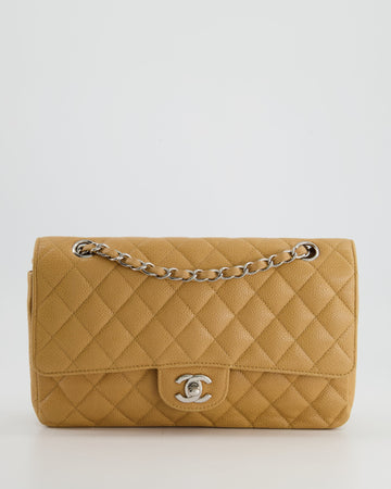 Top Quality Chanel Chai Latte Medium Classic Double Flap Bag in Caviar with Silver Hardware