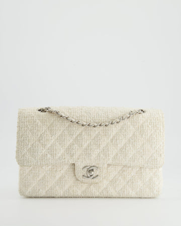 Top Quality Chanel   White Tweed Classic Double Flap Bag with Silver Hardware RRP - ¬£8,530