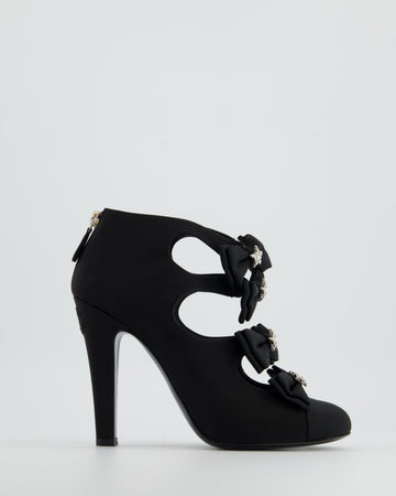 Top Quality Chanel A/15 Satin Star Buffalo Round Toe Bow Heels Size EU 39.5