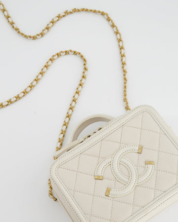 Top Quality Chanel White Small Vanity Case Bag in Caviar Leather with Champagne Gold Hardware