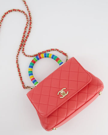*RARE* Top Quality Chanel Pink Extra Mini Coco Multi-Colour Handle Bag in Lambskin with Champagne Gold Hardware