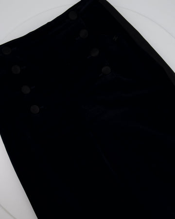 Top Quality Chanel Navy Velvet Wide Leg Trousers with Black Satin Band and CC Logo Details FR 44 (UK 16)