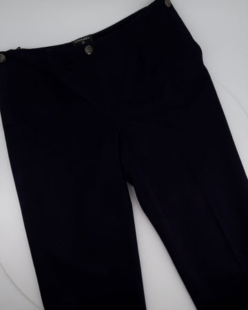 Top Quality Chanel Navy Wool Straight Leg Trousers with CC Logo Details FR 44 (UK 16)