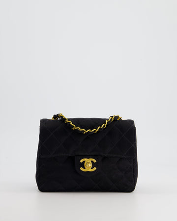 *HOT* Top Quality Chanel   Satin Black Mini Square Flap Bag with 24K Gold Hardware