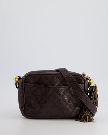 Top Quality Chanel   Chocolate Brown Small Camera Bag in Caviar Leather with Gold Hardware