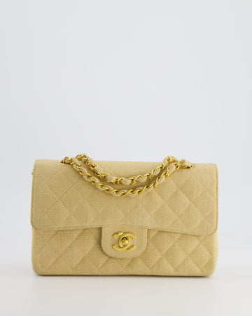 *HOT  * Top Quality Chanel Beige Small Fabric Classic Double Flap Bag with 24K Gold Hardware