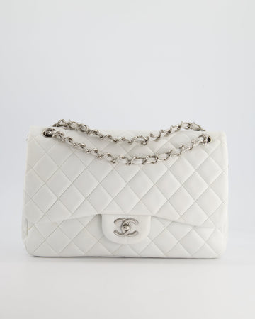 Top Quality Chanel White Jumbo Classic Double Flap Bag in Lambskin Leather with Silver Hardware RRP ¬£9,240