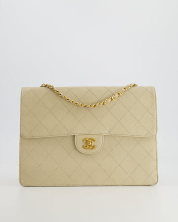 Top Quality Chanel   Beige Large Single Flap Bag in Caviar Leather with 24k Gold Hardware
