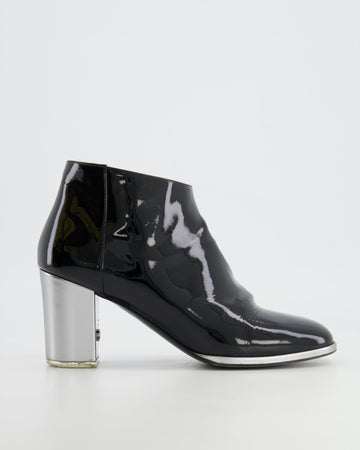 Top Quality Chanel Black Patent and Silver Heeled Boots with CC Logo Size EU 39.5