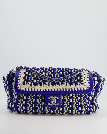 *RARE* Top Quality Chanel Navy, Blue and Cream Crochet Flap Bag with Silver Hardware