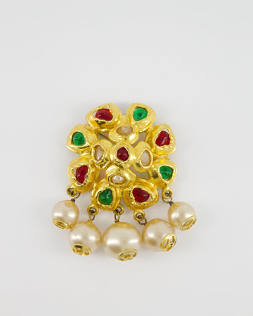 Top Quality Chanel   by Victoire De Castellane  Yellow Gold Camelia Brooch with Multi-Colour Stones and Pearls