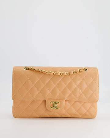 Top Quality Chanel   Peach Classic Medium Double Flap Bag in Caviar Leather with 24K Gold Hardware