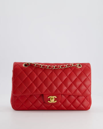 Top Quality Chanel Medium Red Classic Double Flap Bag in Lambskin Leather with Brushed Gold Hardware