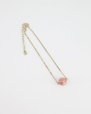 Top Quality Chanel Champagne Gold Necklace with Pink Ball Pendant